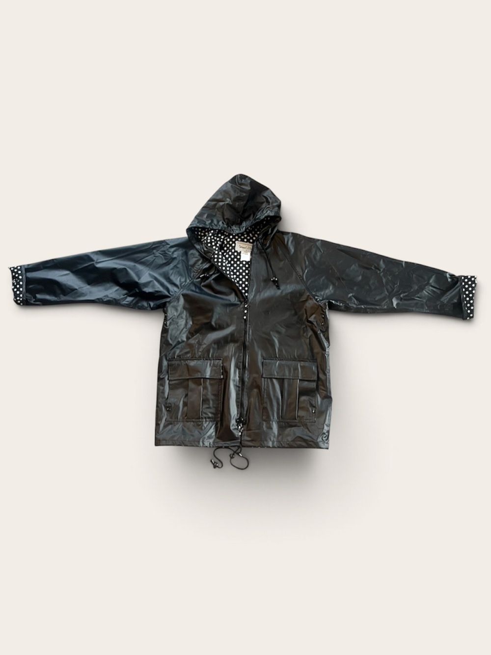 Thermal Slicks Polka Dot Lined Hooded Waterproof Vinyl Rain Jacket